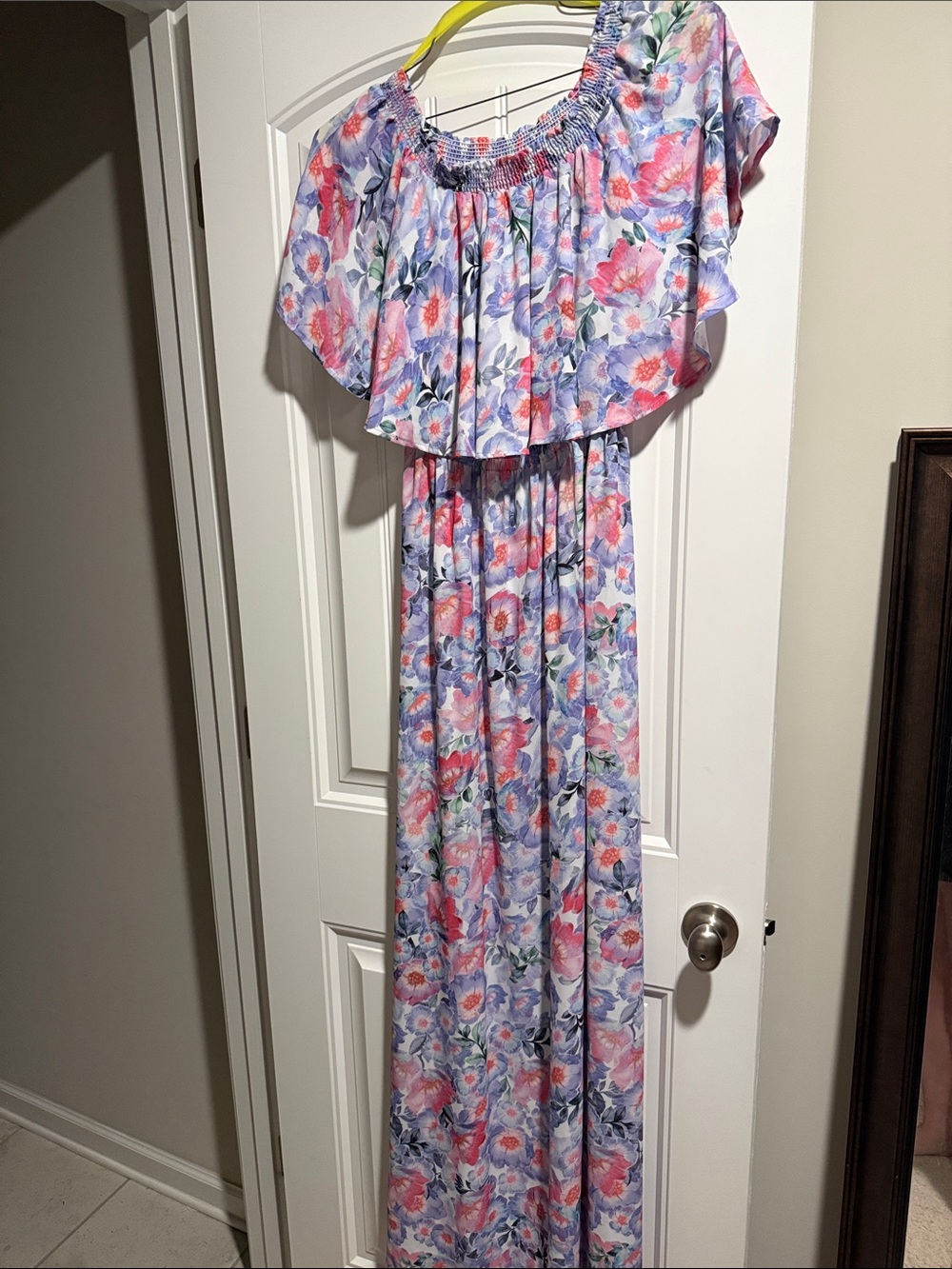 Show Me Your MuMu Lavender Floral Off-Shoulder Maxi Dress with Pink Accents